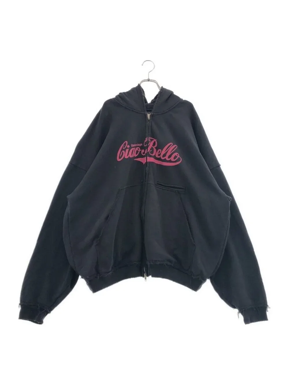 Balenciaga Ciao Bello Pulled Hoodie Distressed Zip Up Black XS